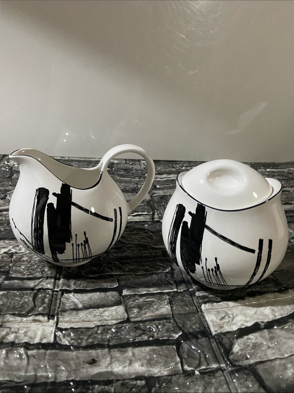 Sango-Larry Laslo Collection 80’s Porcelain Cream and Sugar Set